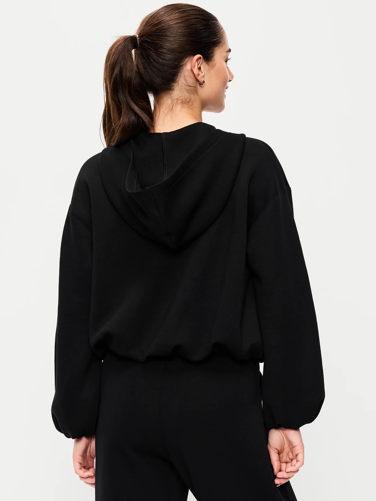 Bounce Fleece Bubble-Hem Hoodie Sweatshirt - Black Jack