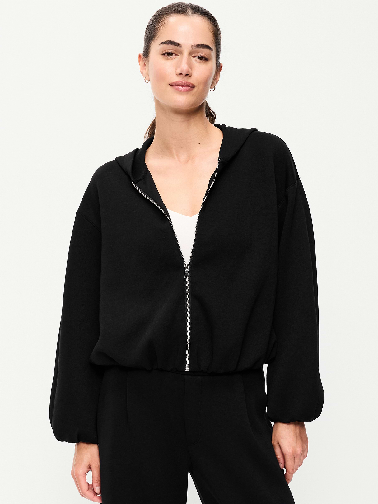 Bounce Fleece Bubble-Hem Hoodie Sweatshirt - Black Jack