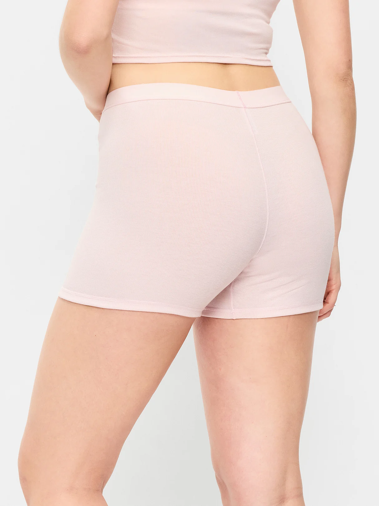High-Waisted Ribbed Boyshort Briefs -- 3-inch inseam - Pastel Pink
