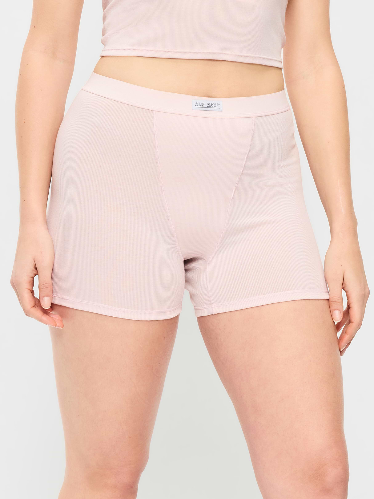 High-Waisted Ribbed Boyshort Briefs -- 3-inch inseam - Pastel Pink