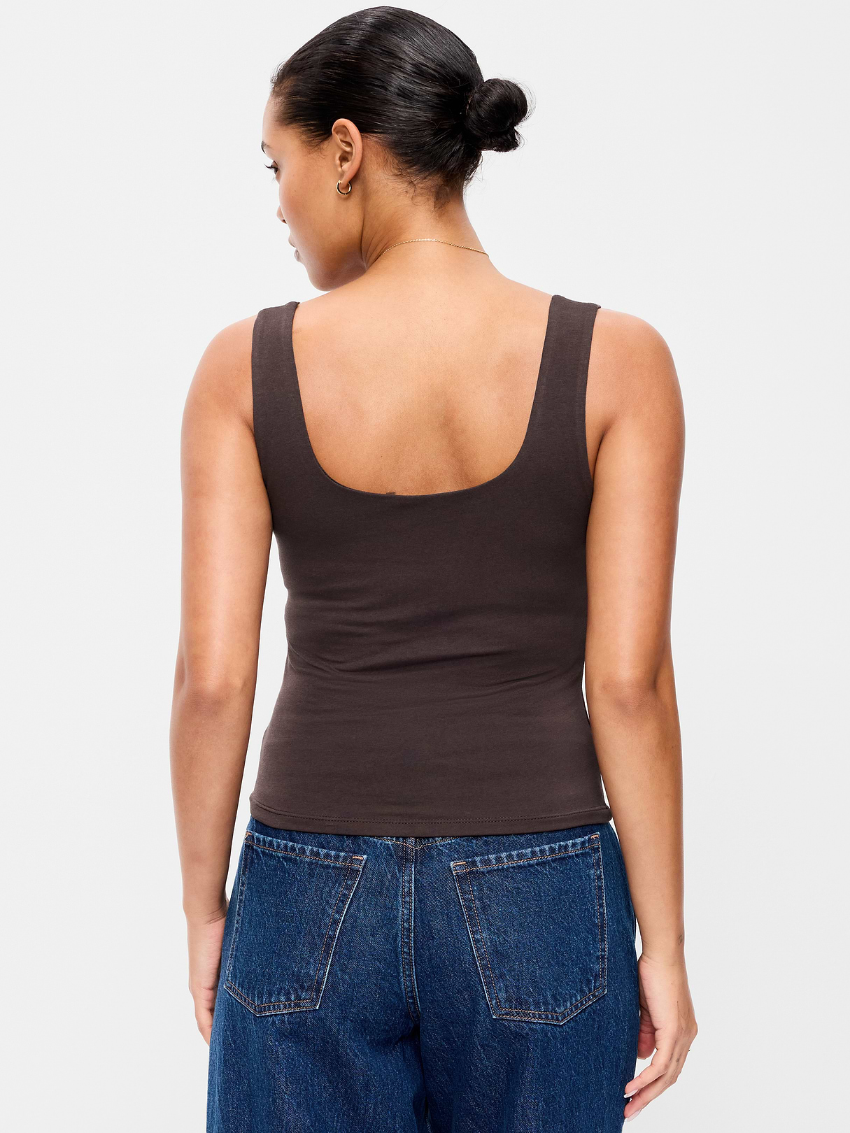 Hug Double-Layer Scoop-Neck Tank Top - Black Coffee