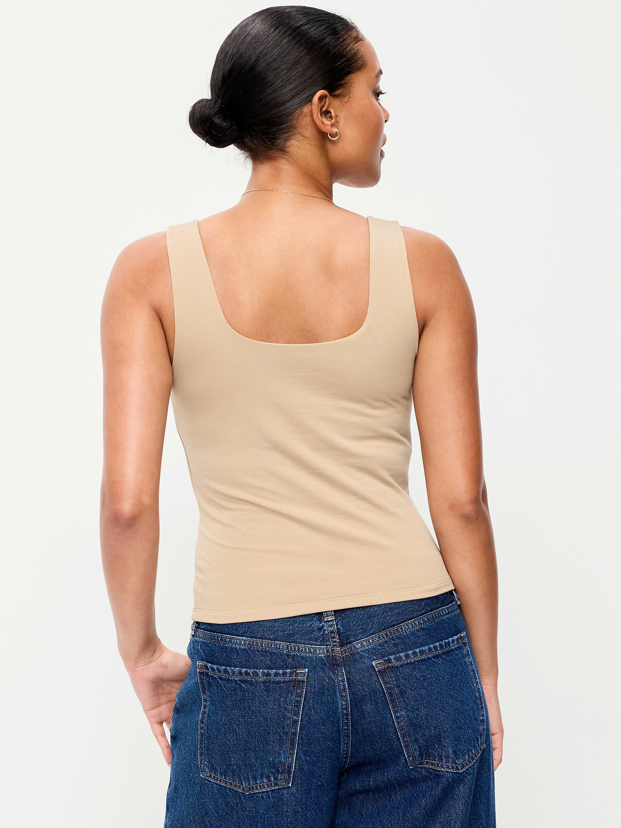 Hug Double-Layer Scoop-Neck Tank Top - Mocha Taffy