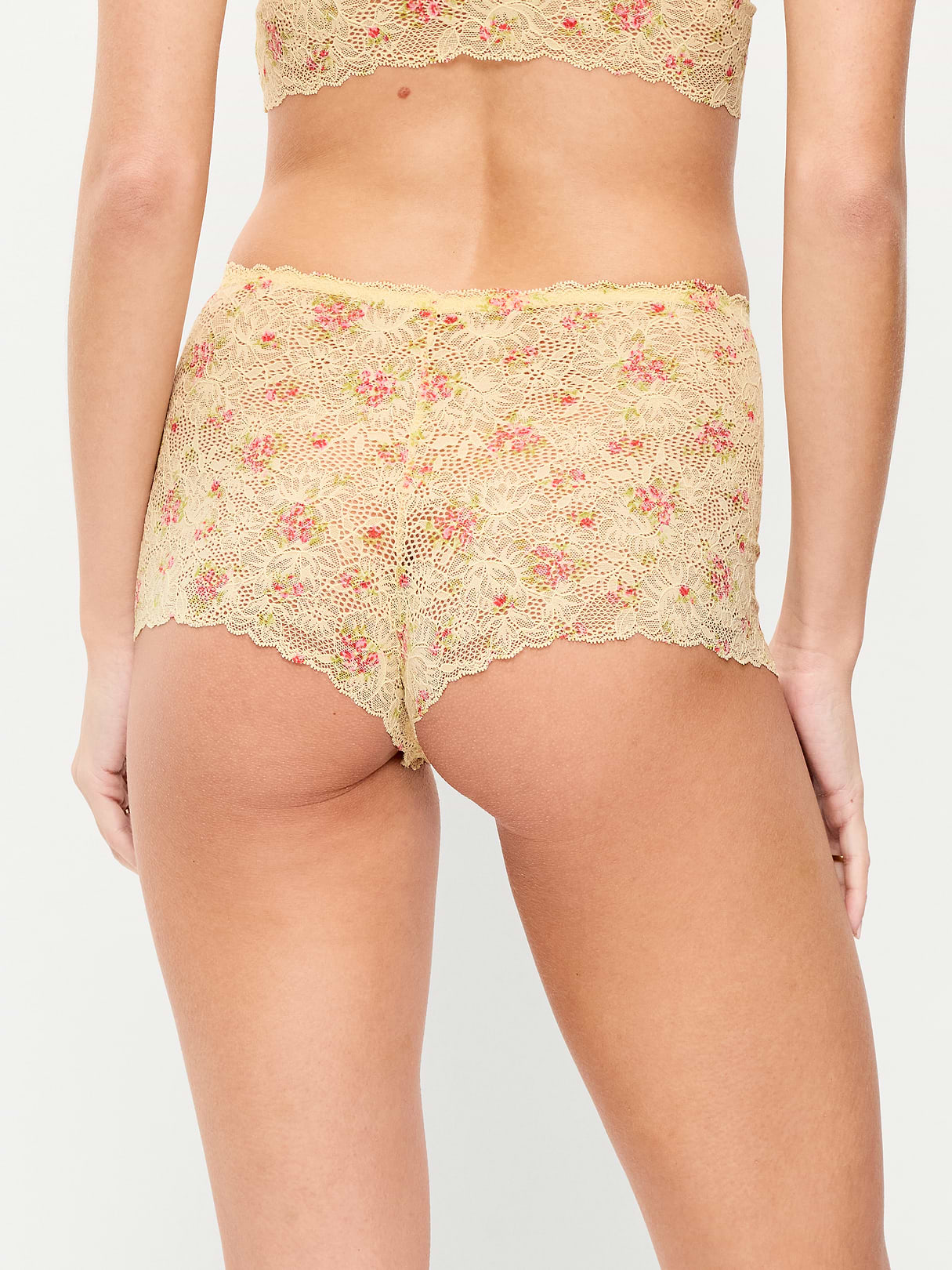 Lace Boyshort Underwear - Yellow Floral
