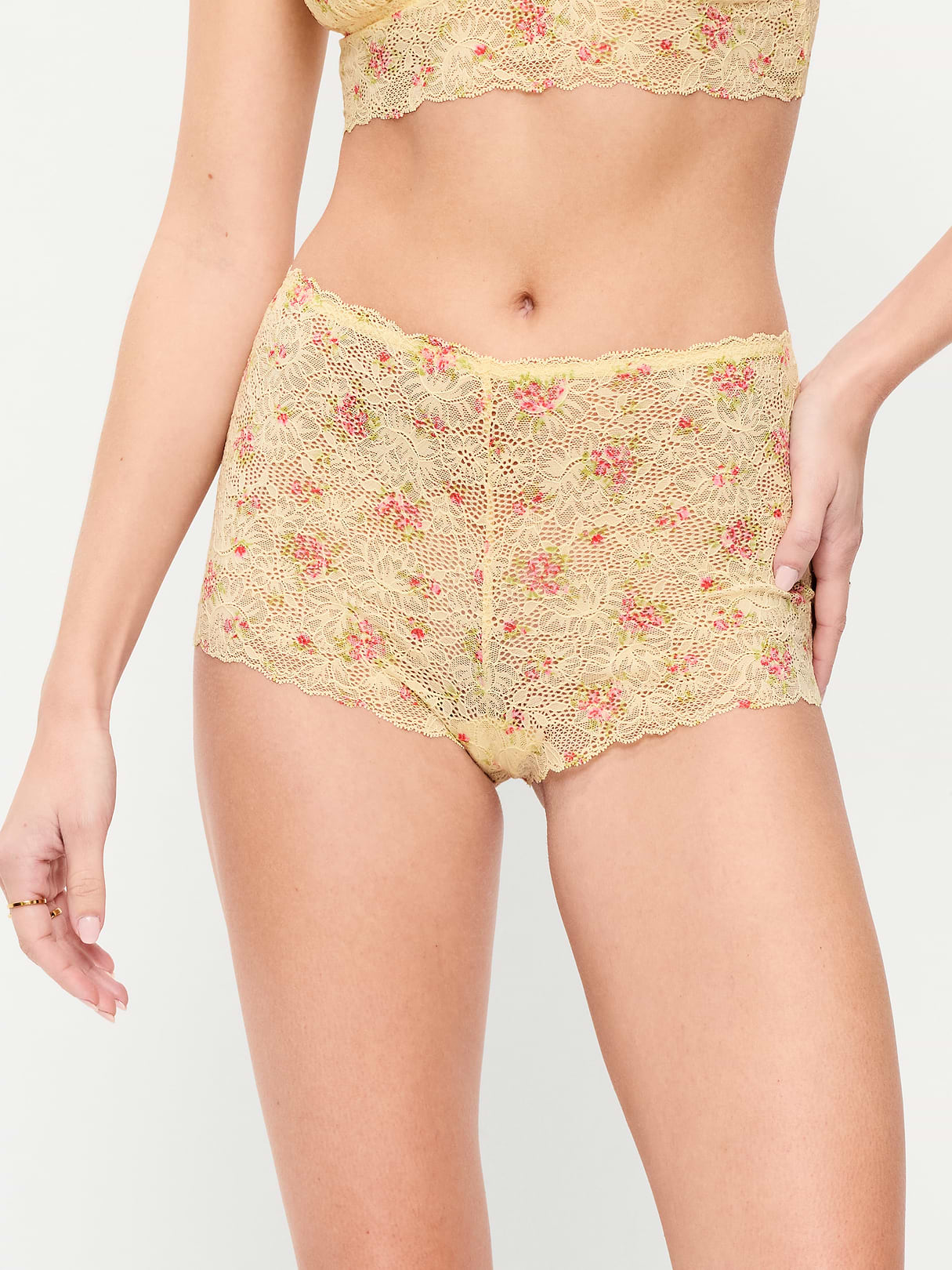 Lace Boyshort Underwear - Yellow Floral