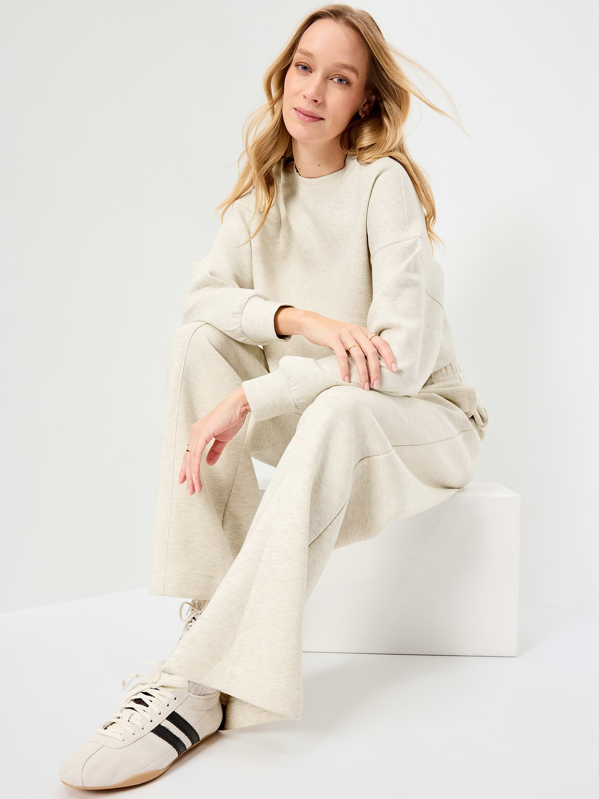 Bounce Fleece Quilted Crew-Neck Top - Oatmeal Heather