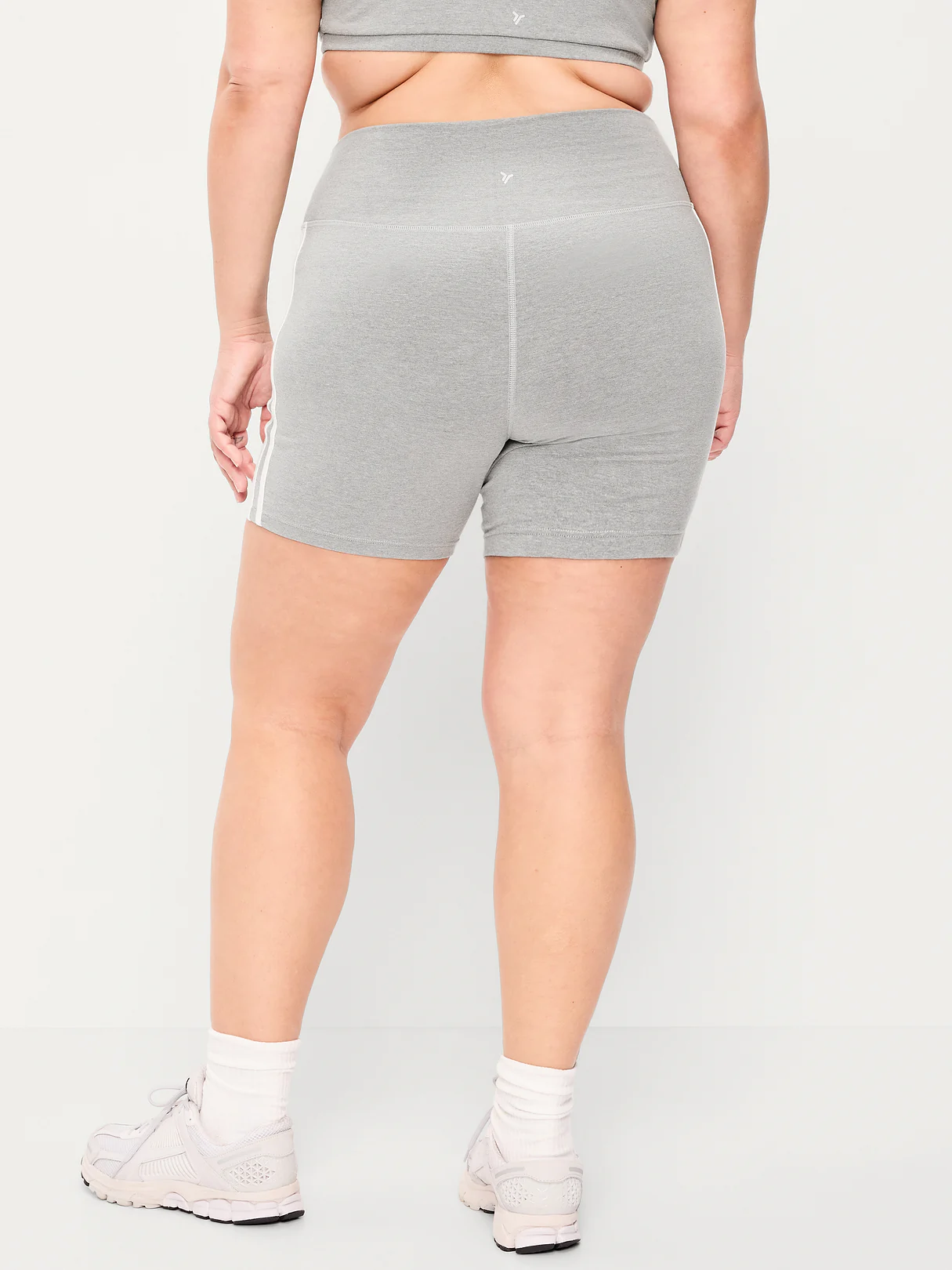 High-Waisted PowerChill Biker Shorts -- 5-inch inseam - Gray Stripe