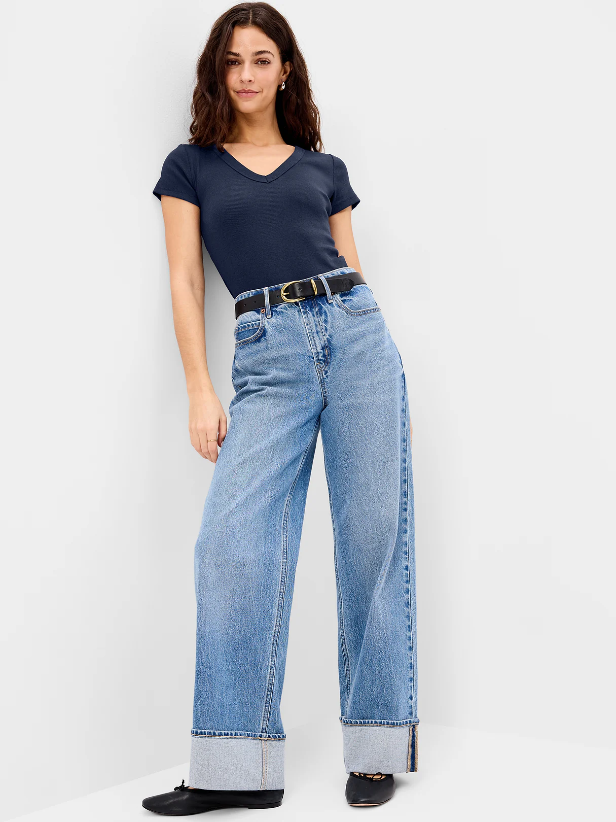 Snug Crop V-Neck Ribbed T-Shirt - Arctic Depth