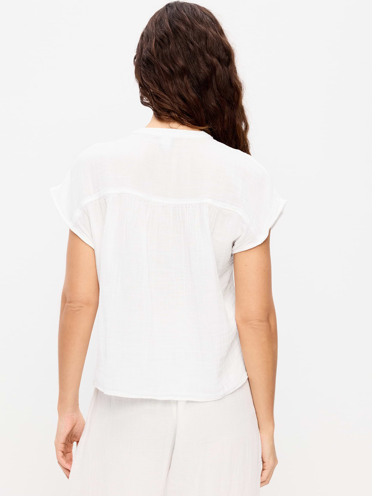 Short-Sleeve Crinkle Gauze Popover Top - White Lilies