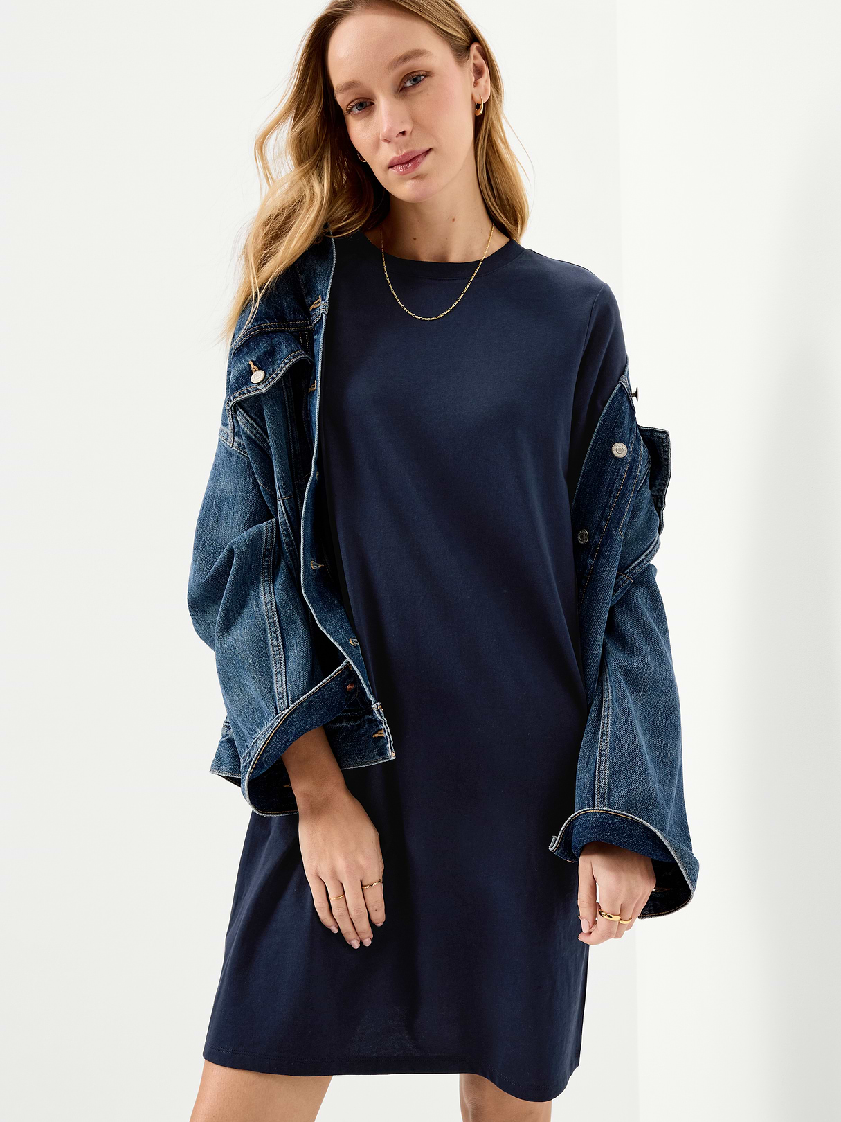 Vintage Crew-Neck Mini T-Shirt Dress - In the Navy