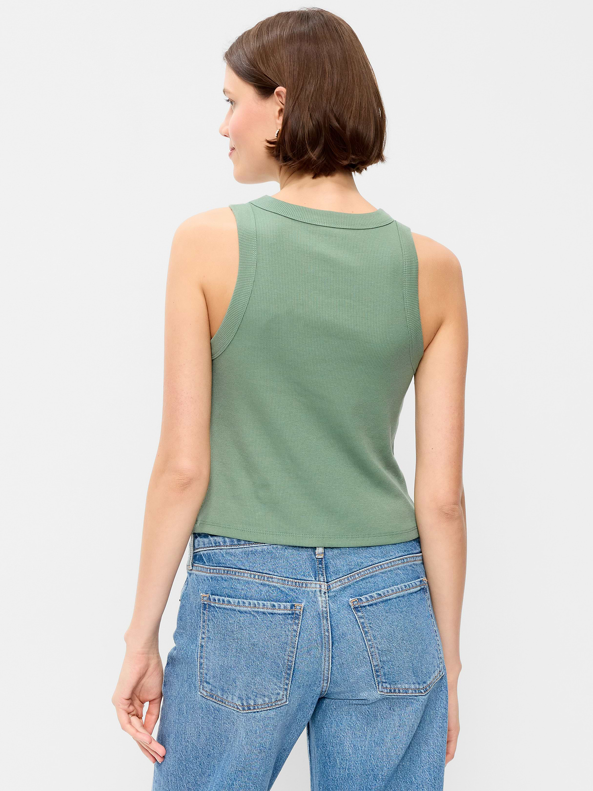 Crop Ribbed Tank Top - Herbal Green