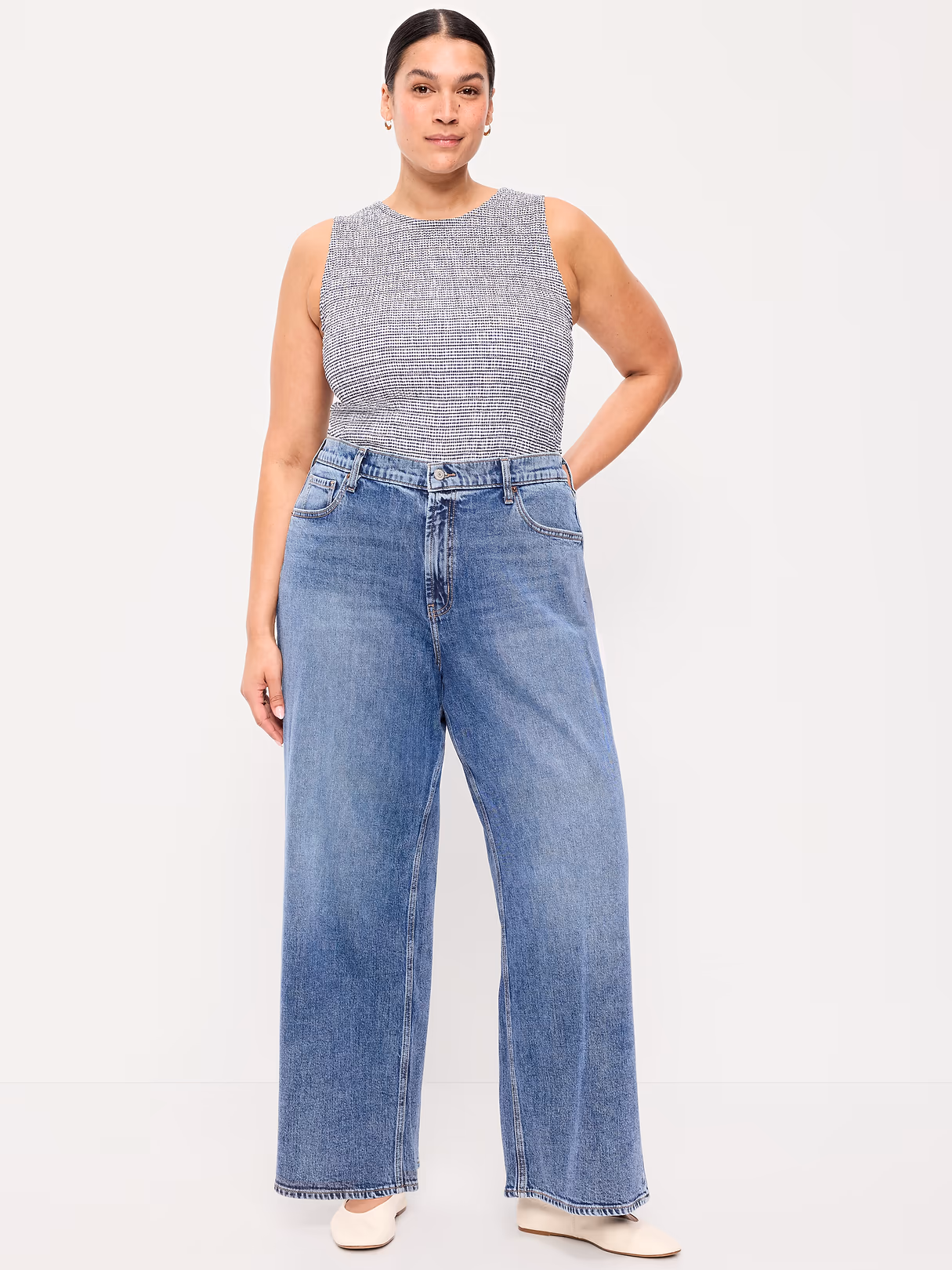 High-Waisted Baggy Wide-Leg Stretch Jeans - Larkspur
