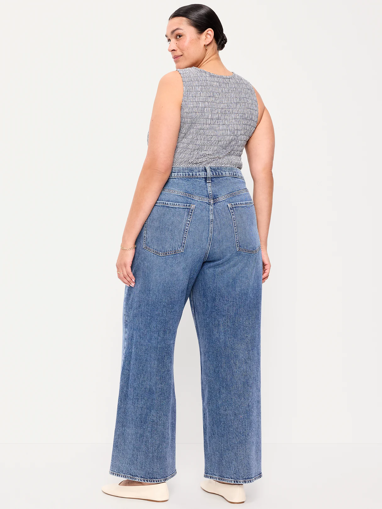 High-Waisted Baggy Wide-Leg Stretch Jeans - Larkspur