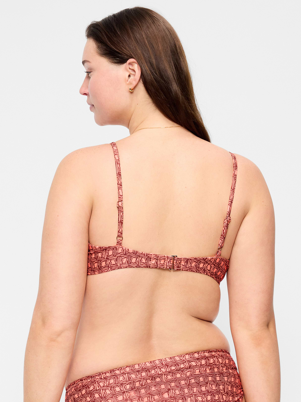 Ribbed Bra Bikini Swim Top - Orange Geo