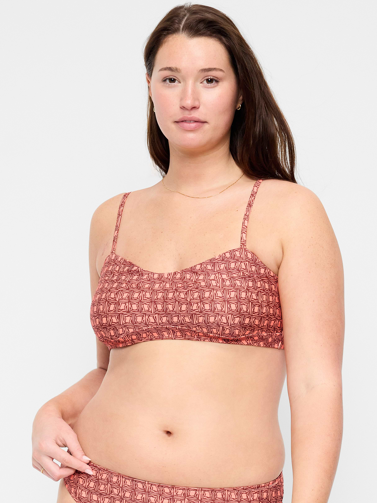 Ribbed Bra Bikini Swim Top - Orange Geo