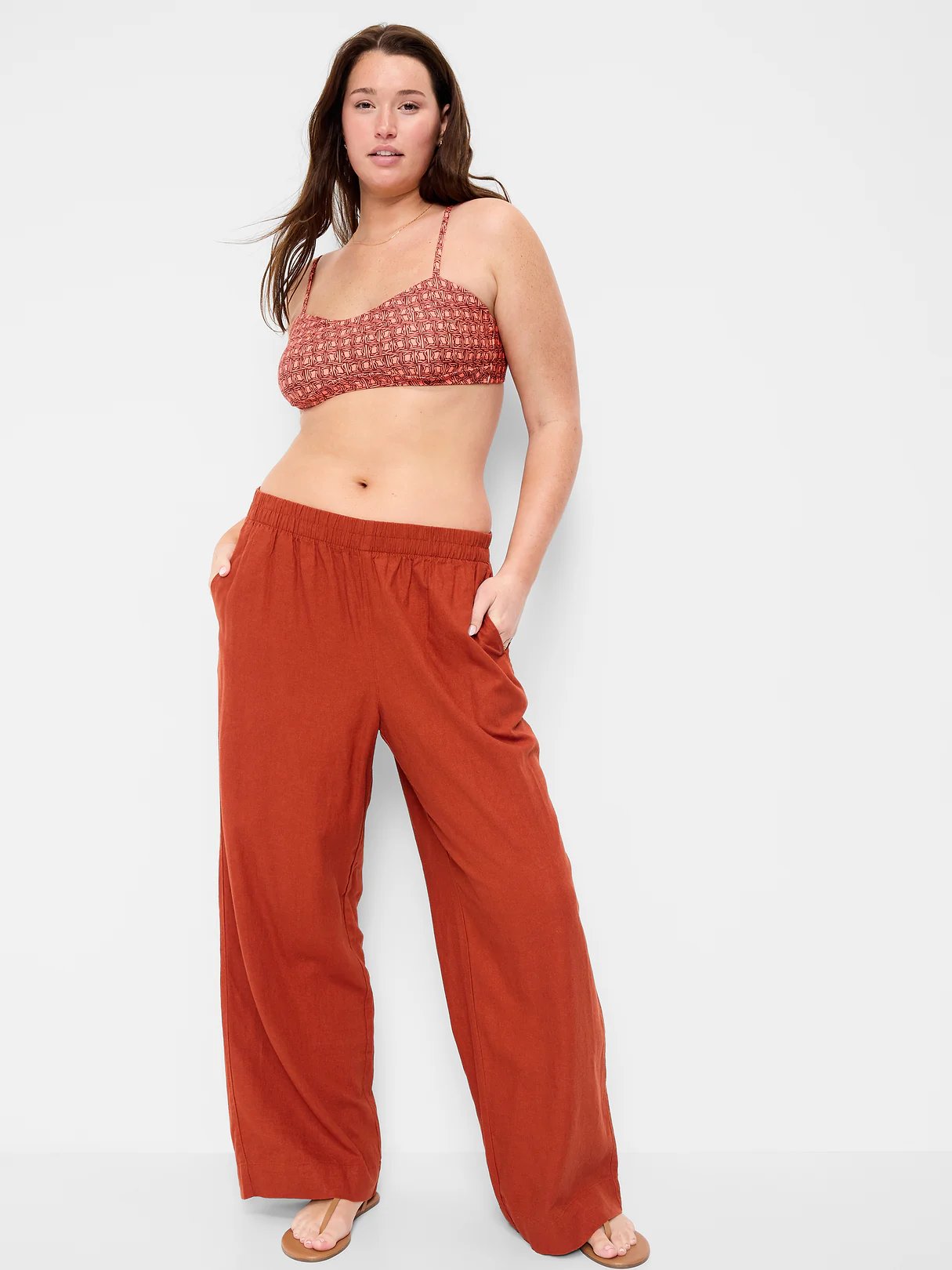 Ribbed Bra Bikini Swim Top - Orange Geo