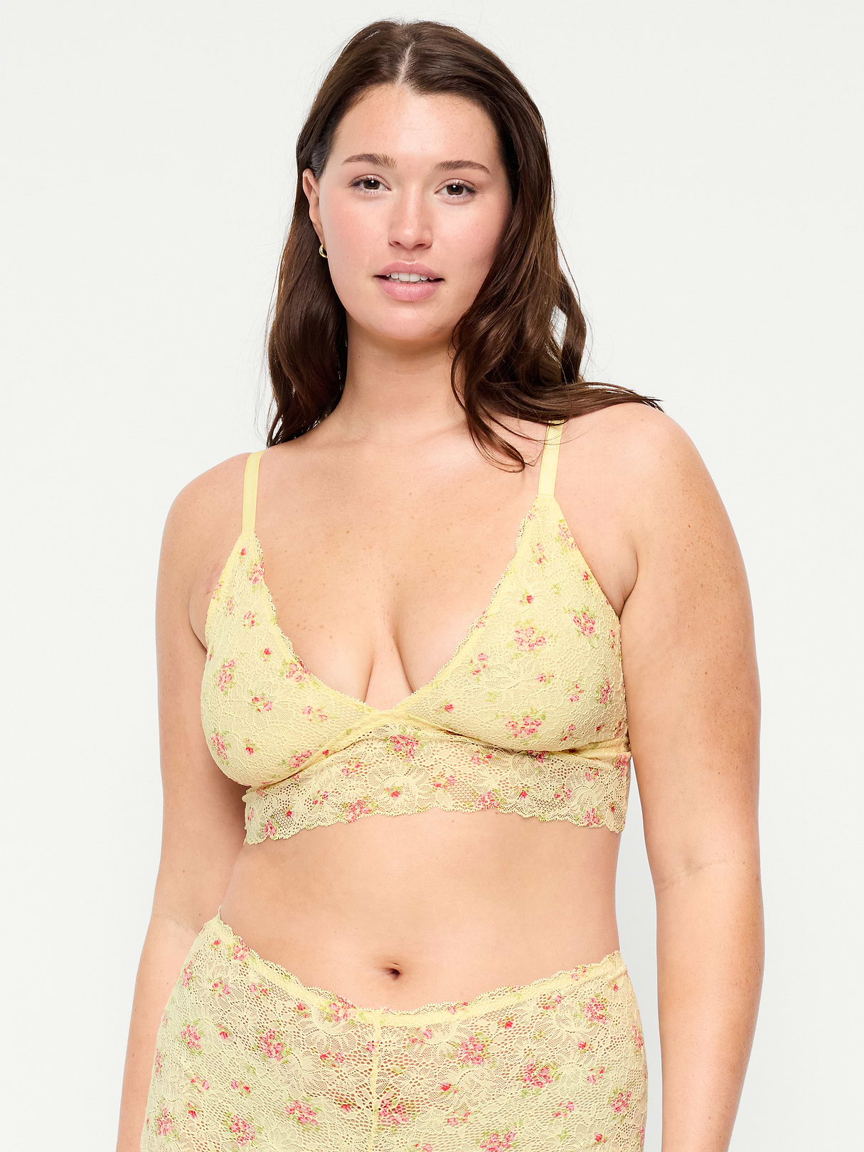 Lace Longline Bralette - Yellow Floral