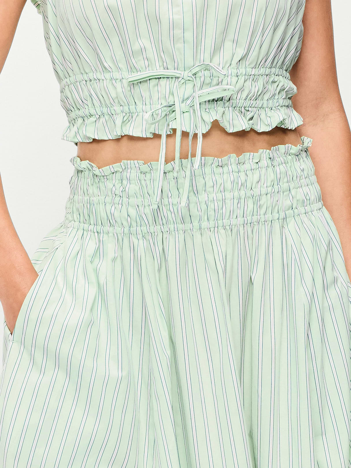 Smocked-Waist Midi Skirt - Green Stripe