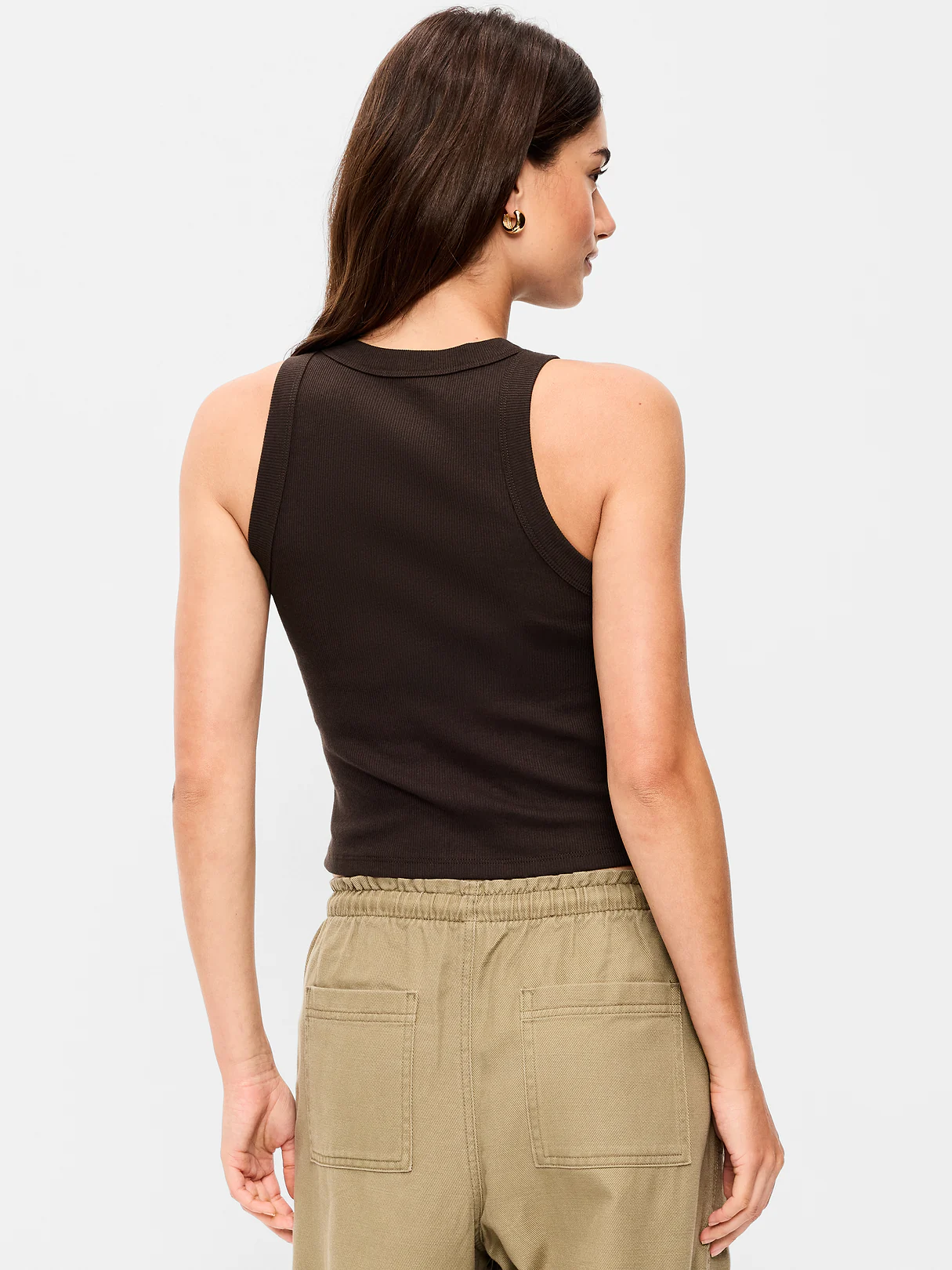Crop Ribbed Tank Top - Black Coffee