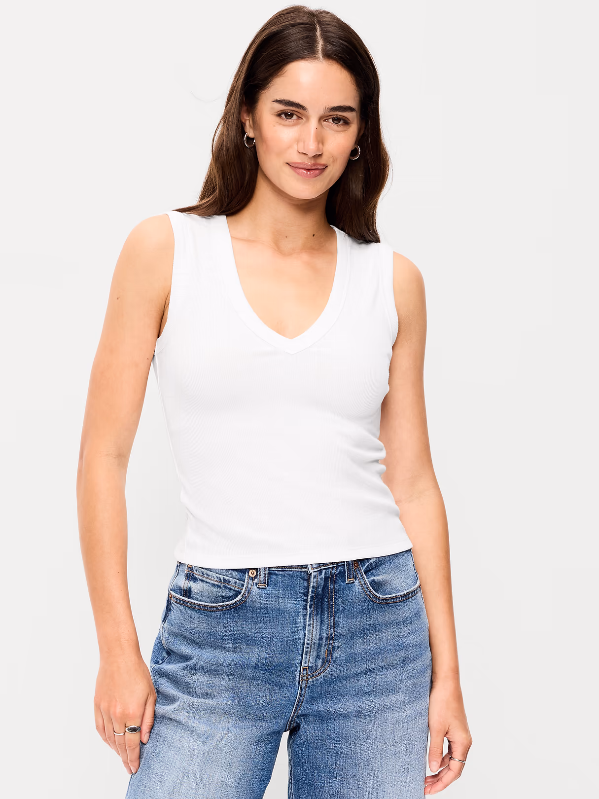 Snug Crop V-Neck Ribbed Tank Top - Calla Lilies