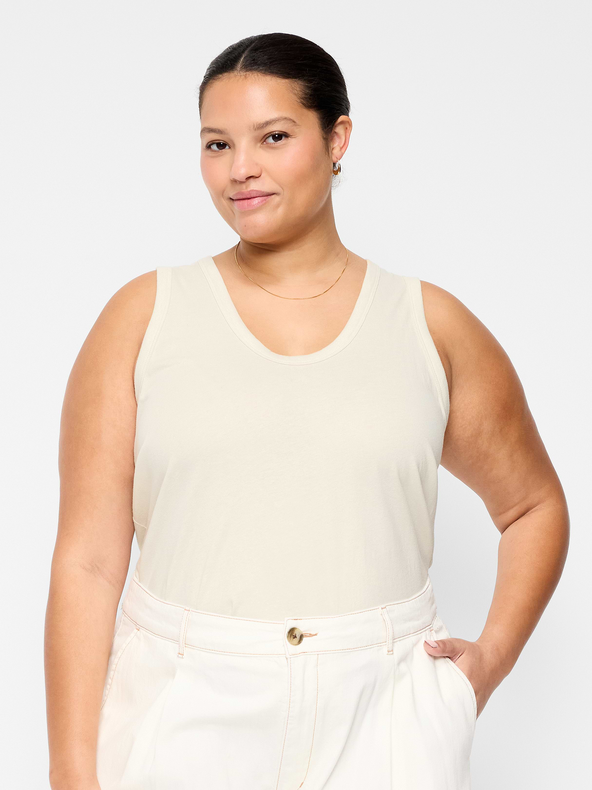 Relaxed Scoop-Neck Tank Top - Wish Bone