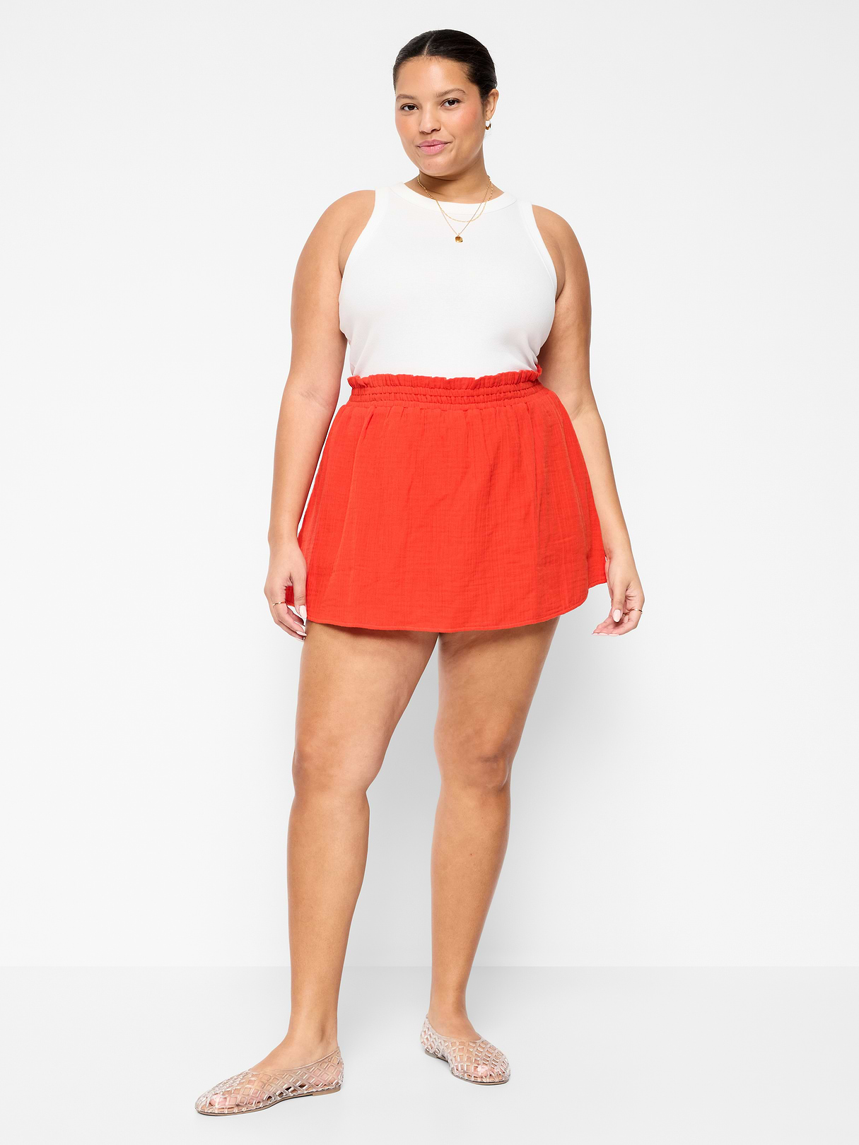 Crinkle Gauze Ruffle Waist Mini Skort - Ornament Orange