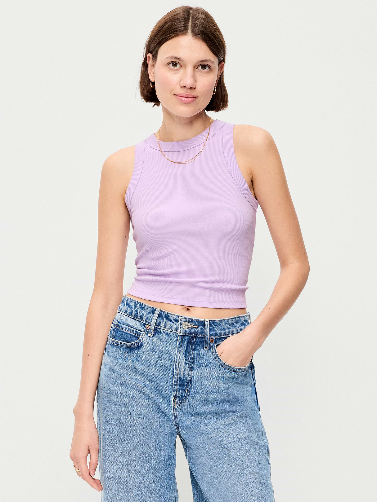 Crop Ribbed Tank Top - Fresh Lilac