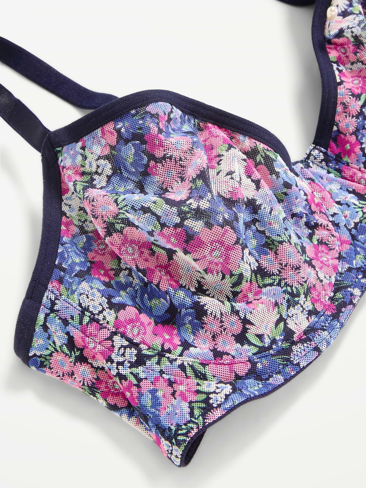Mesh Balconette Bra - Floral Purple