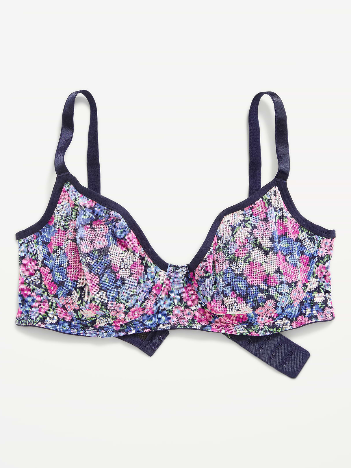 Mesh Balconette Bra - Floral Purple