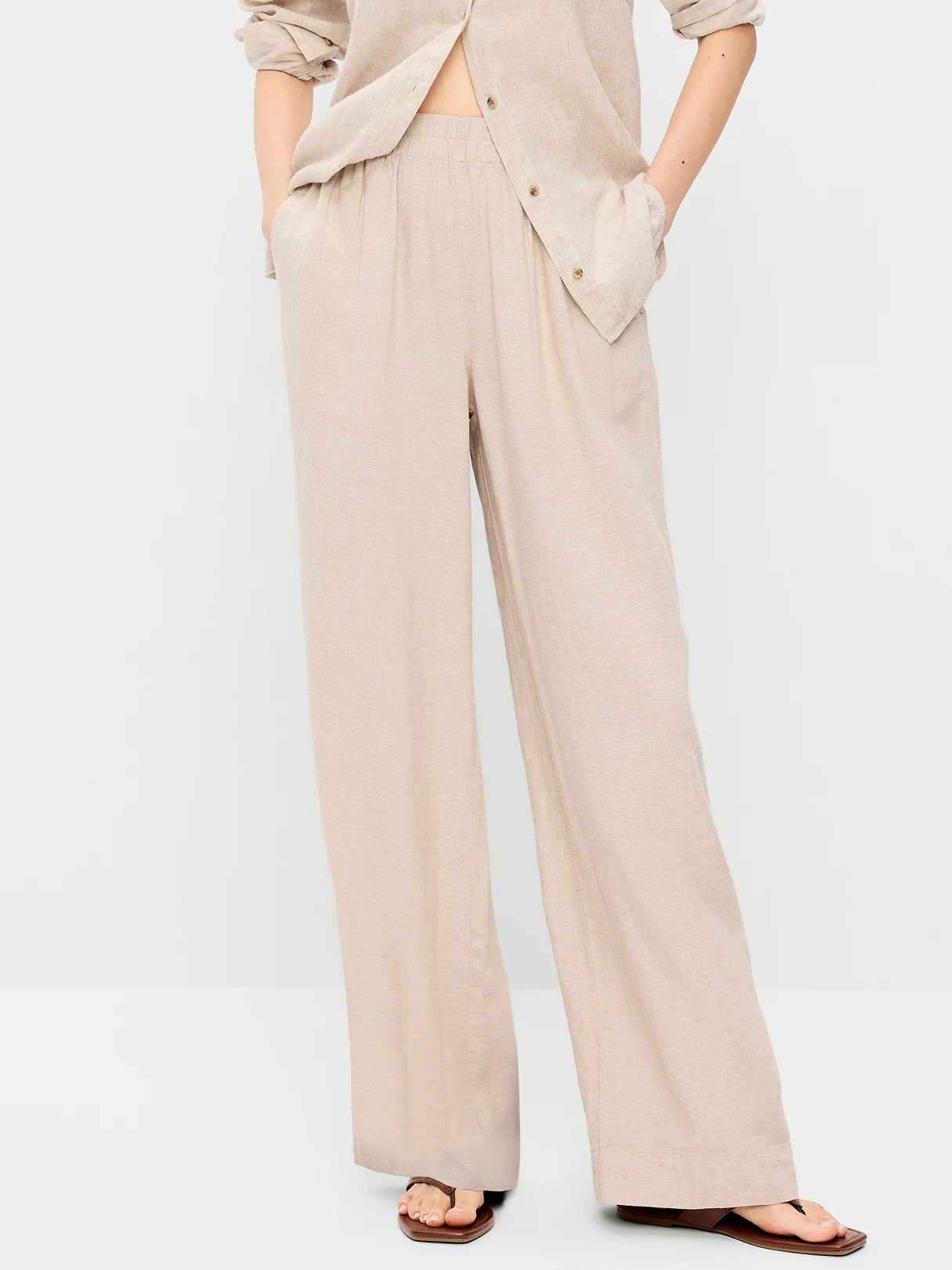 High-Waisted Linen-Blend Super Wide-Leg Pants - Flax Linen