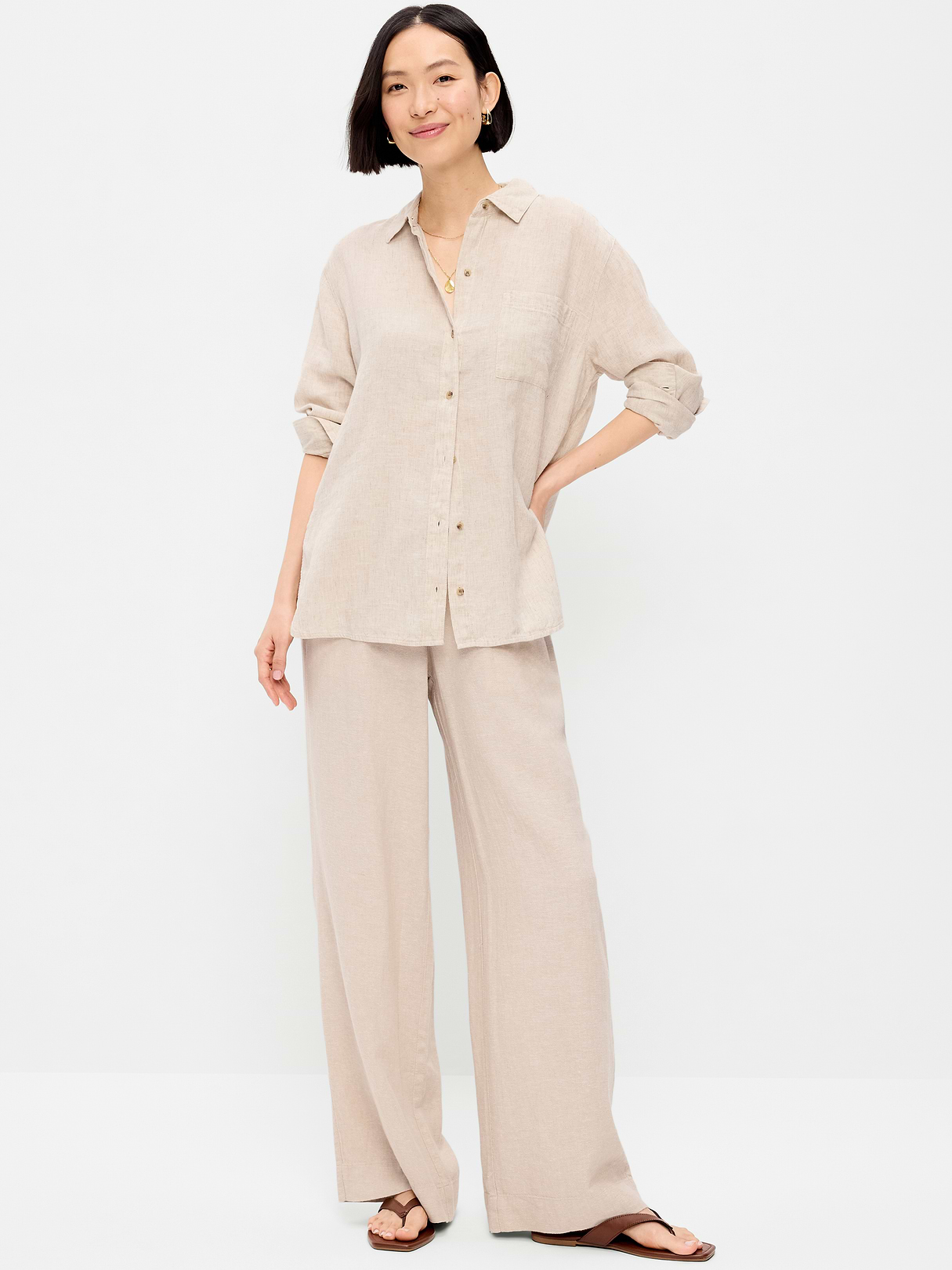 High-Waisted Linen-Blend Super Wide-Leg Pants - Flax Linen