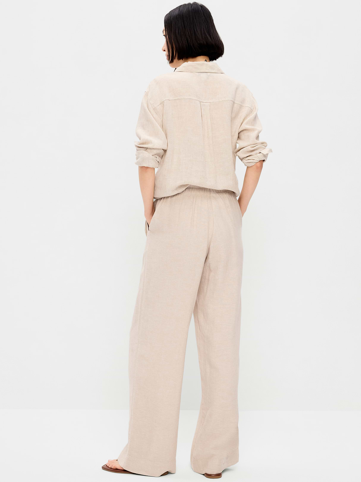 High-Waisted Linen-Blend Super Wide-Leg Pants - Flax Linen