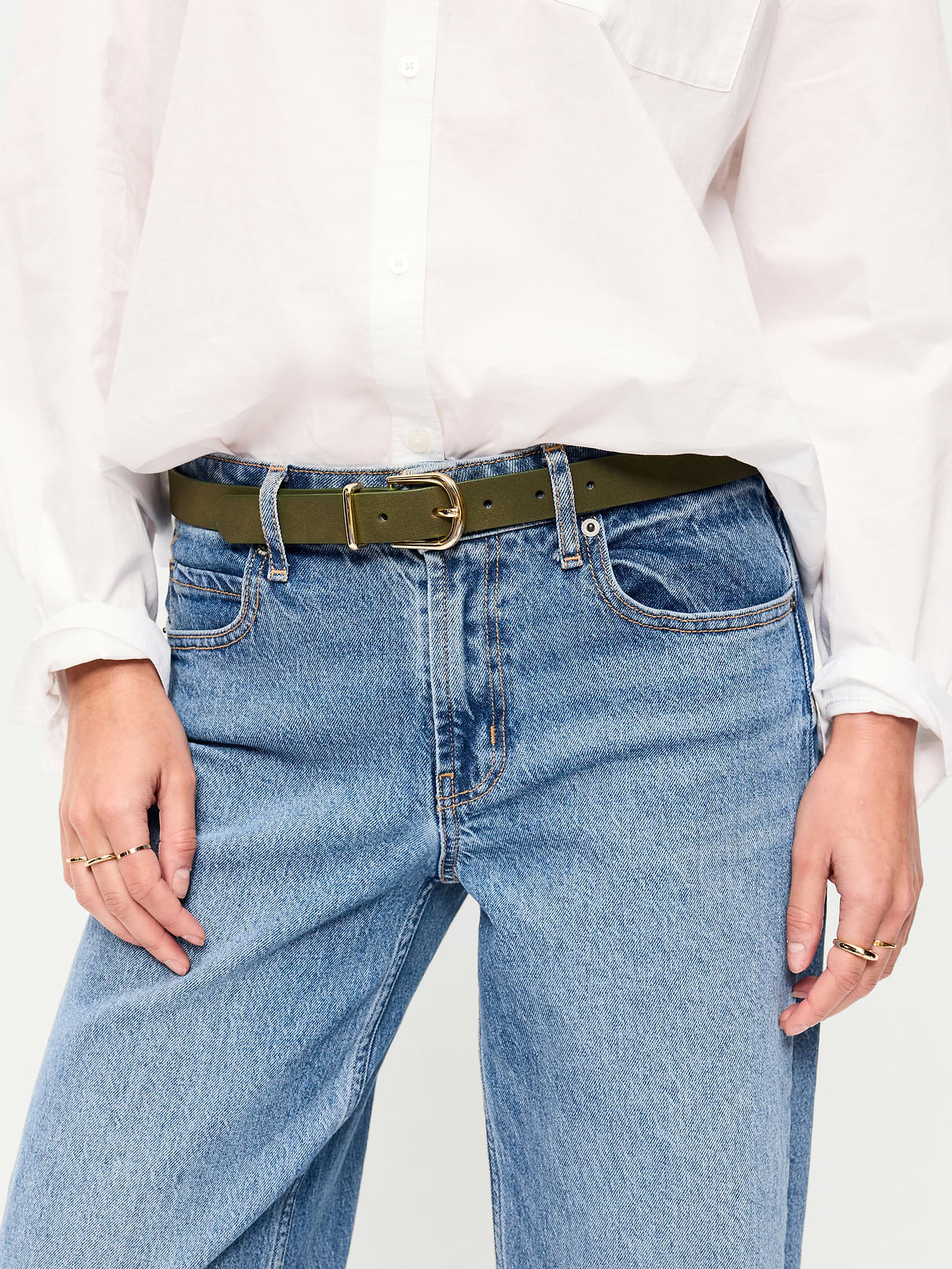 Classic Faux-Leather Belt - Olive