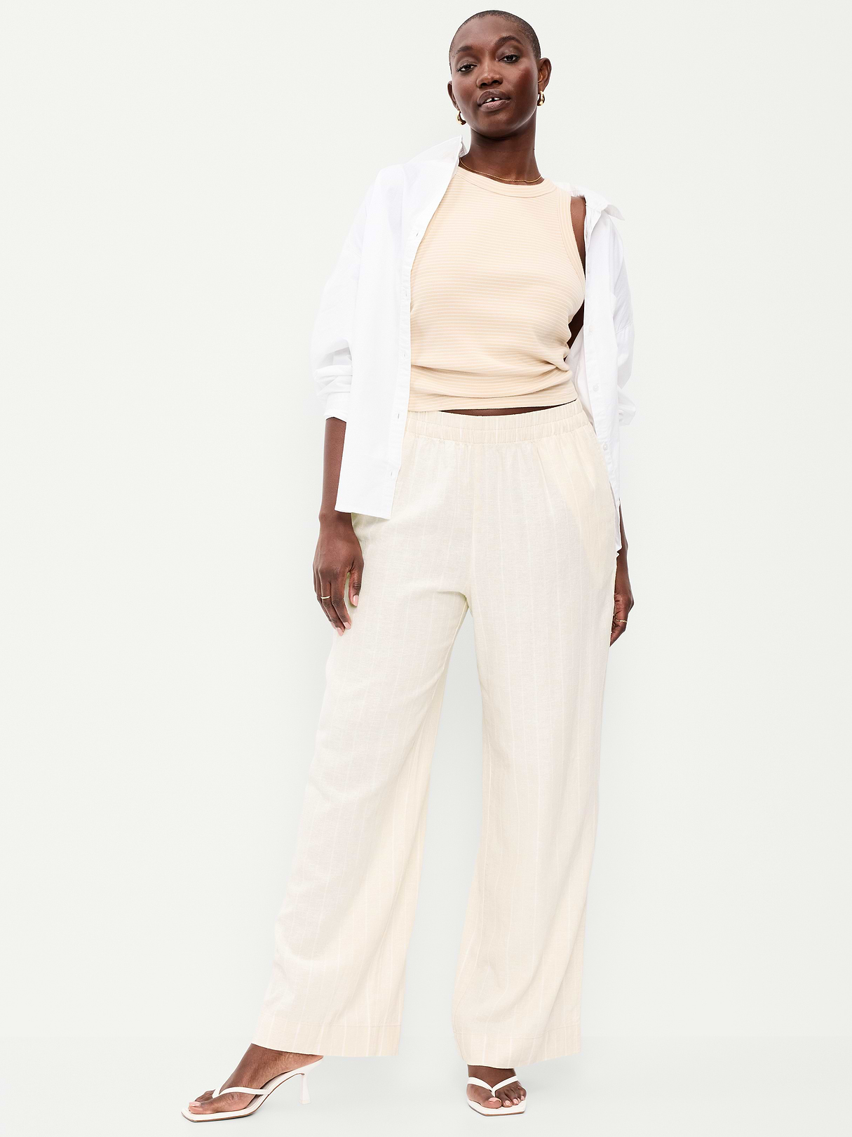 High-Waisted Linen-Blend Super Wide-Leg Pants - Neutral Stripe