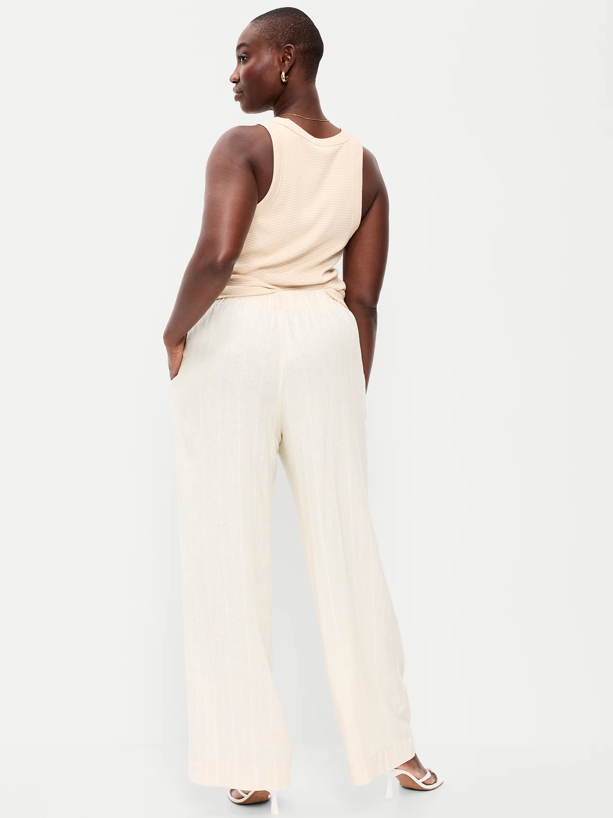 High-Waisted Linen-Blend Super Wide-Leg Pants - Neutral Stripe
