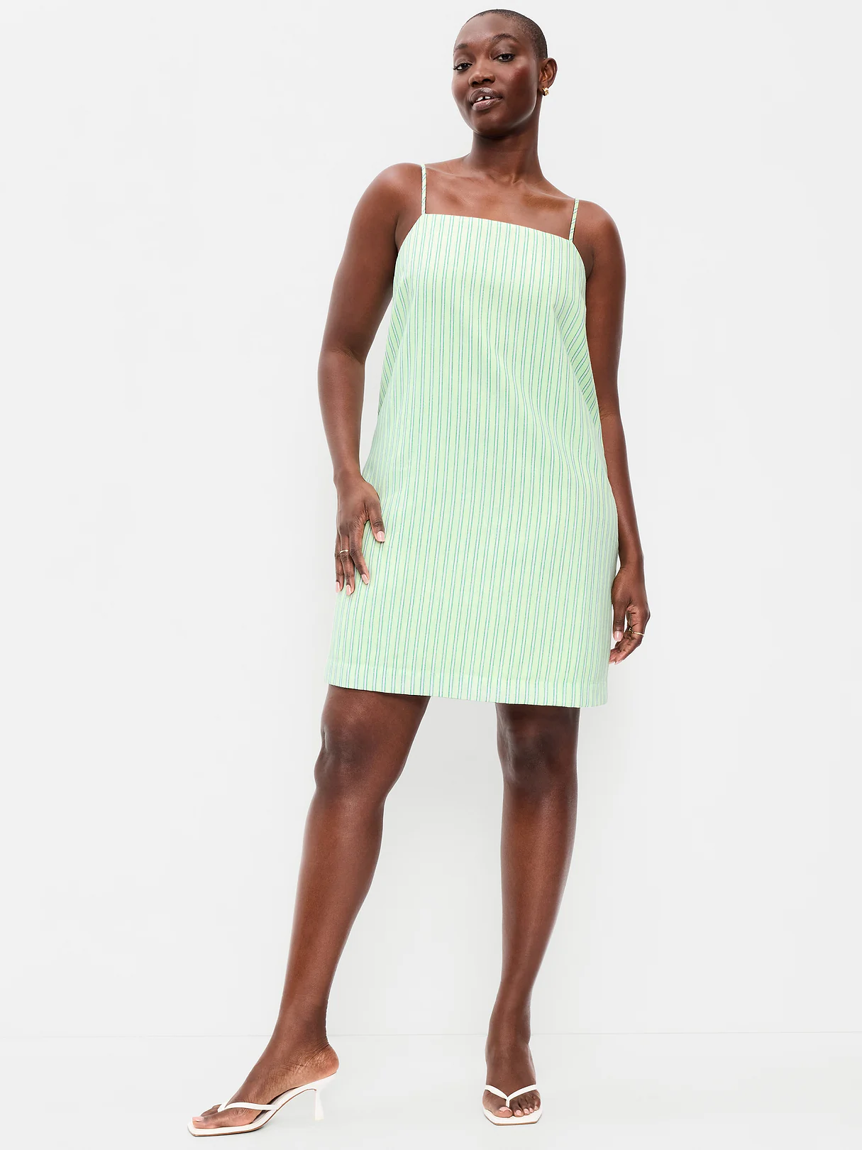 Strappy Mini Shift Dress - Green Stripe