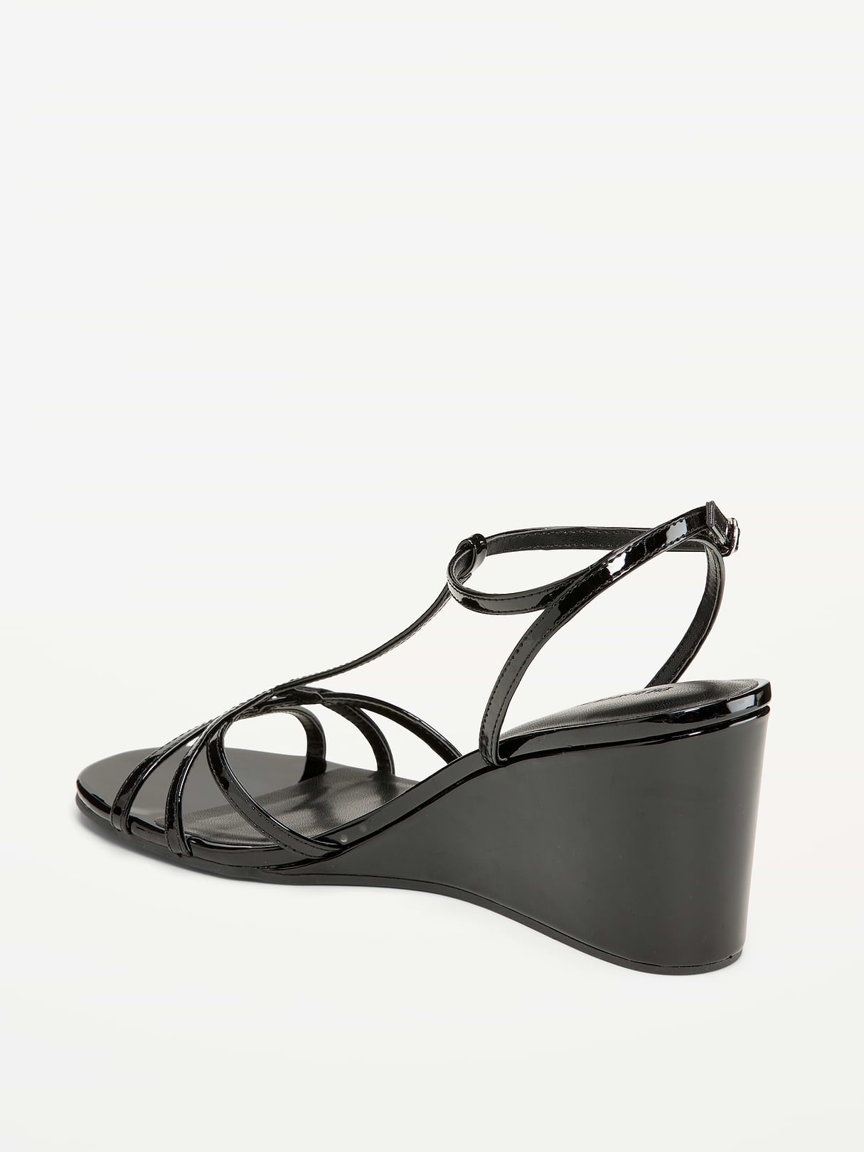T-Strap Wedge Sandals for Women - Black Jack