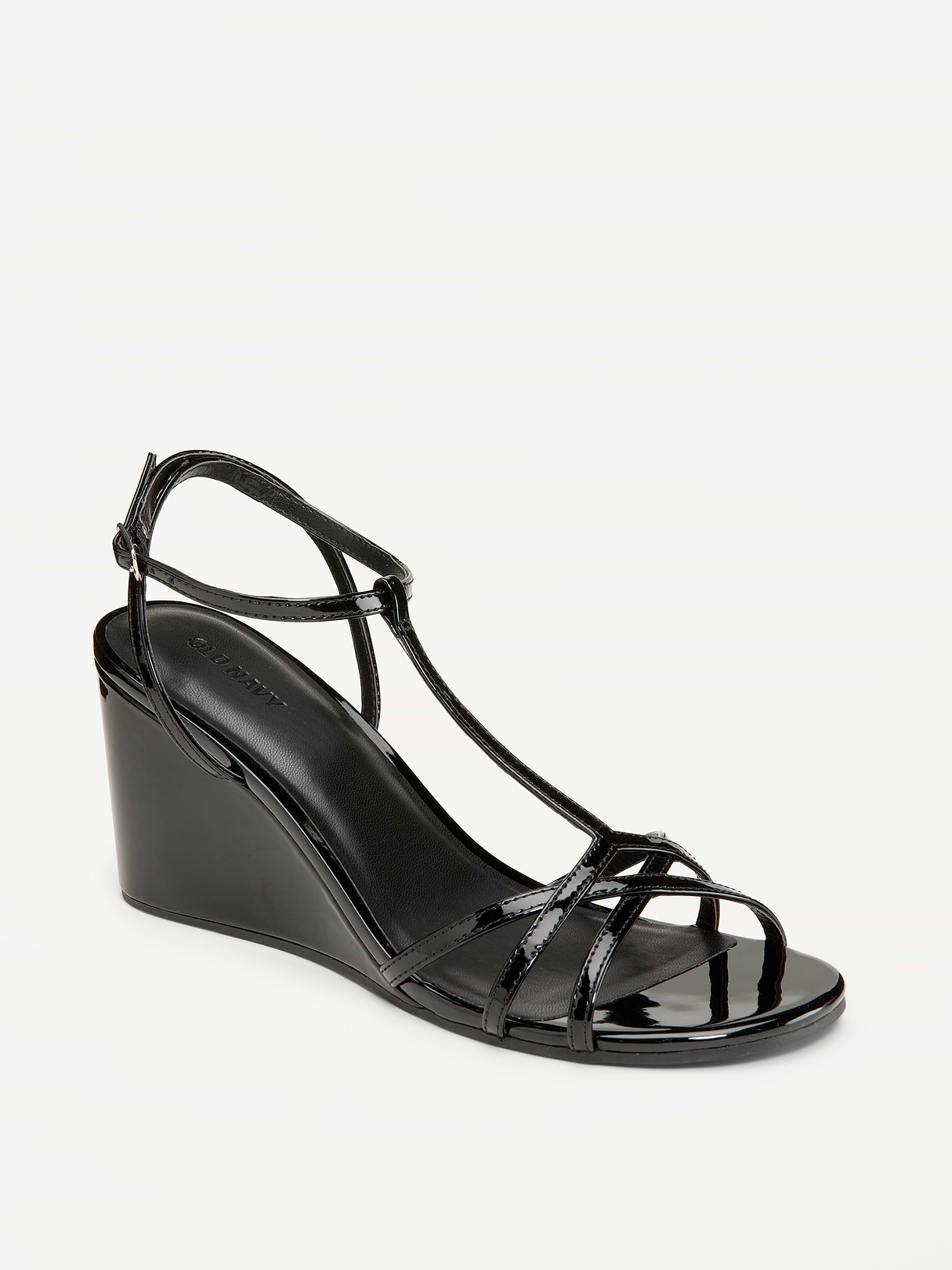 T-Strap Wedge Sandals for Women - Black Jack
