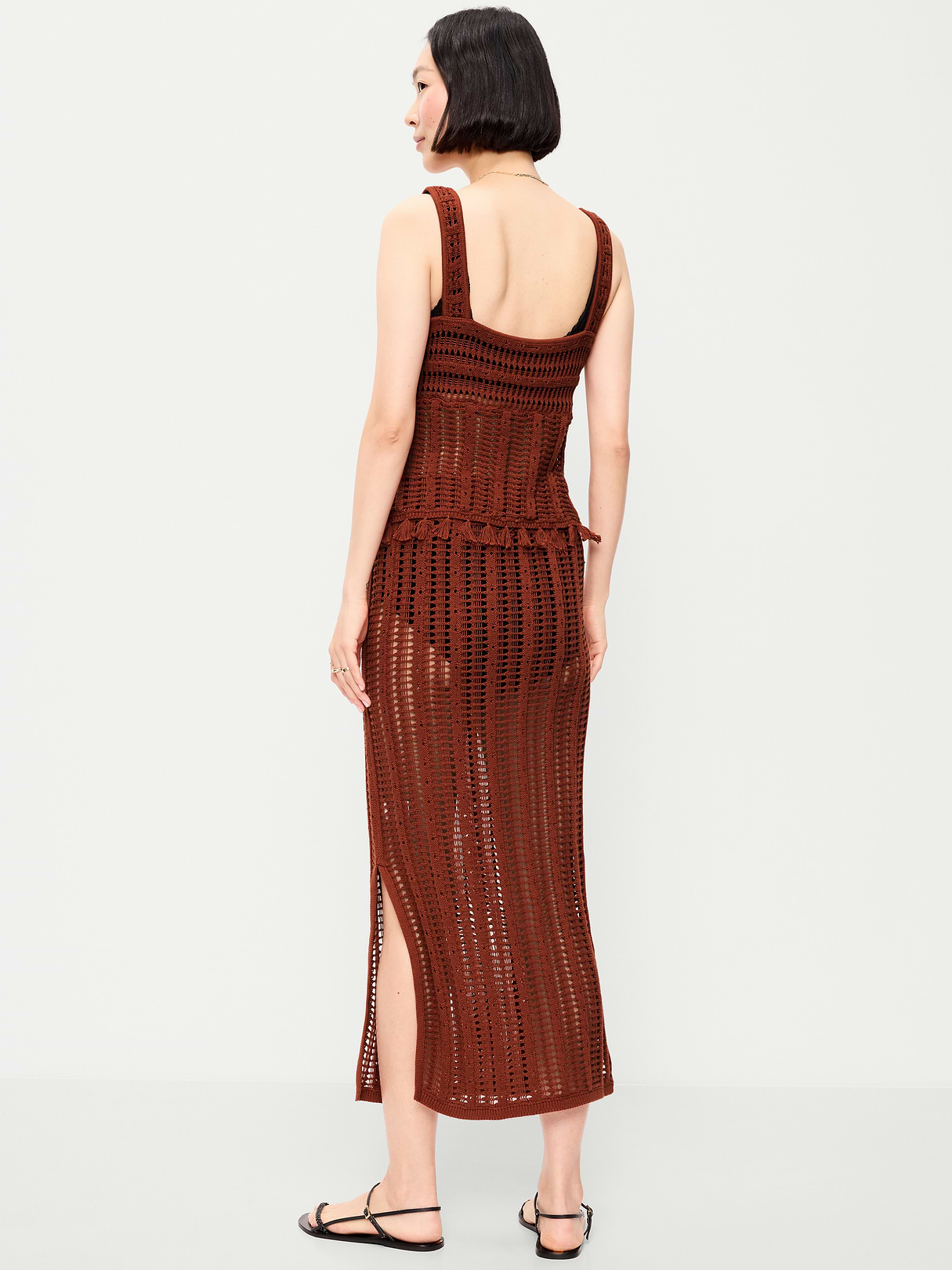 Open-Weave Seaside Cotton Column Maxi Skirt - Russet Moon