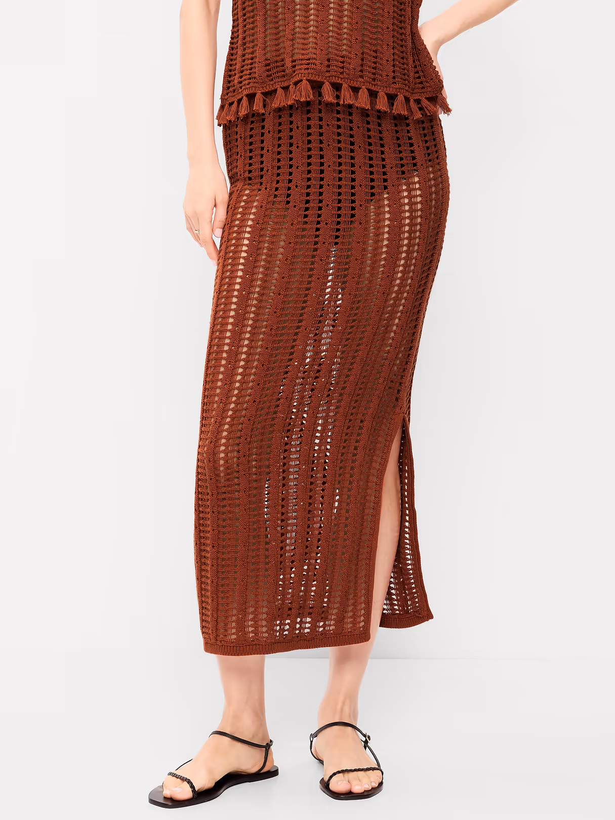 Open-Weave Seaside Cotton Column Maxi Skirt - Russet Moon