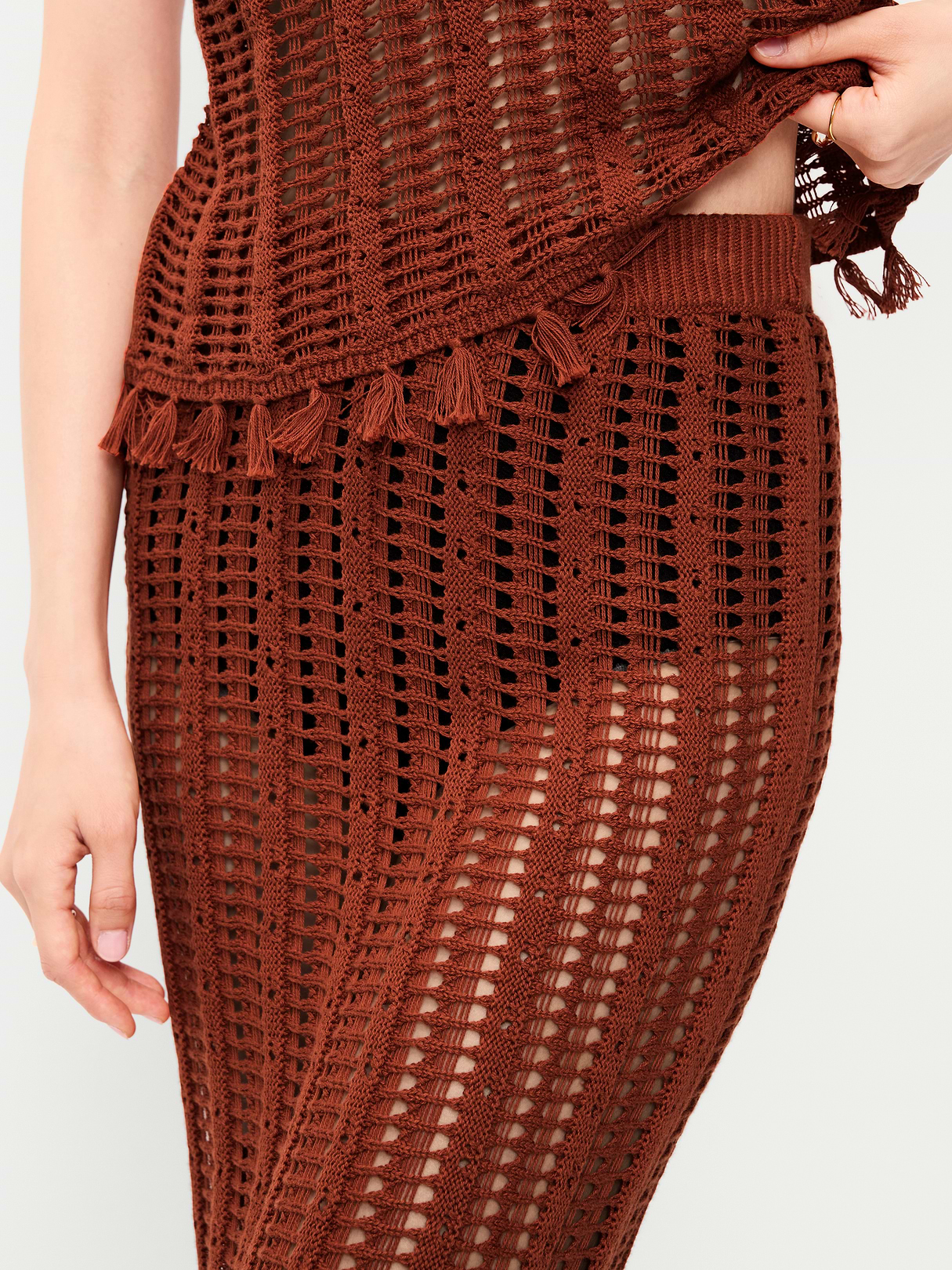 Open-Weave Seaside Cotton Column Maxi Skirt - Russet Moon