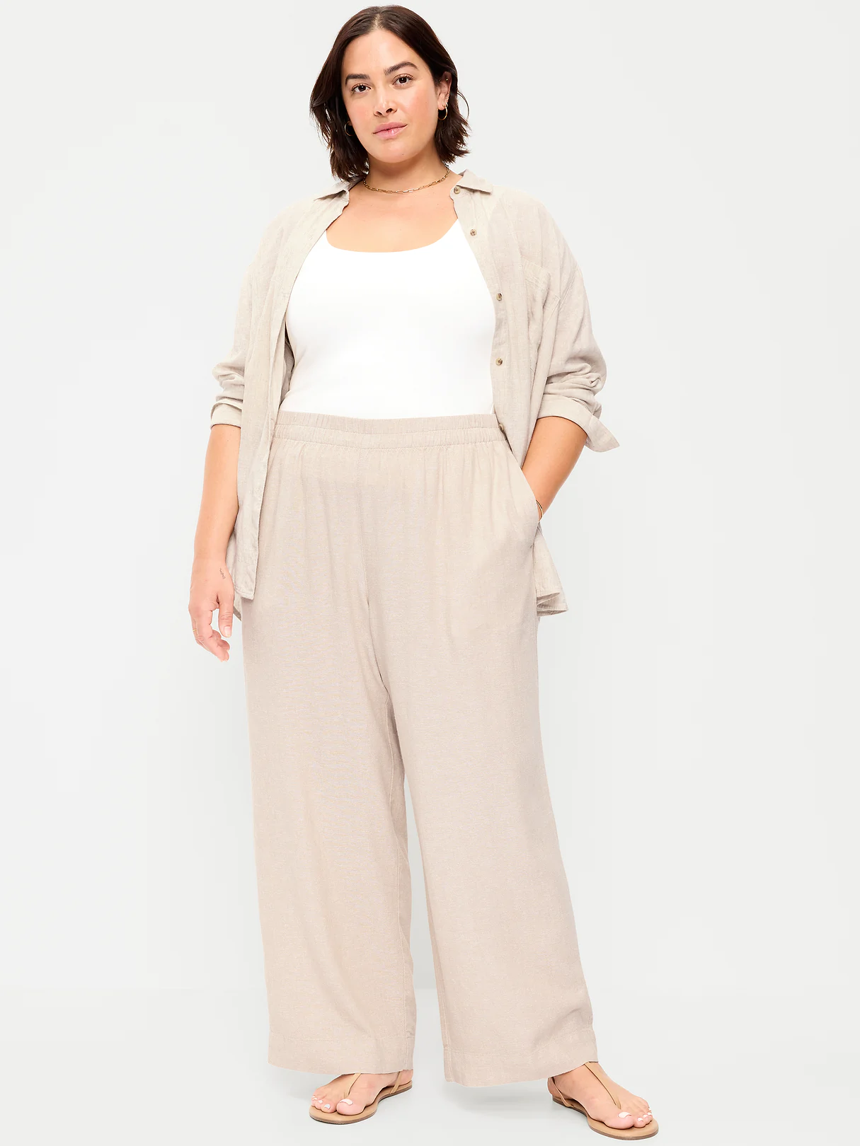 High-Waisted Linen-Blend Super Wide-Leg Pants - Flax Linen