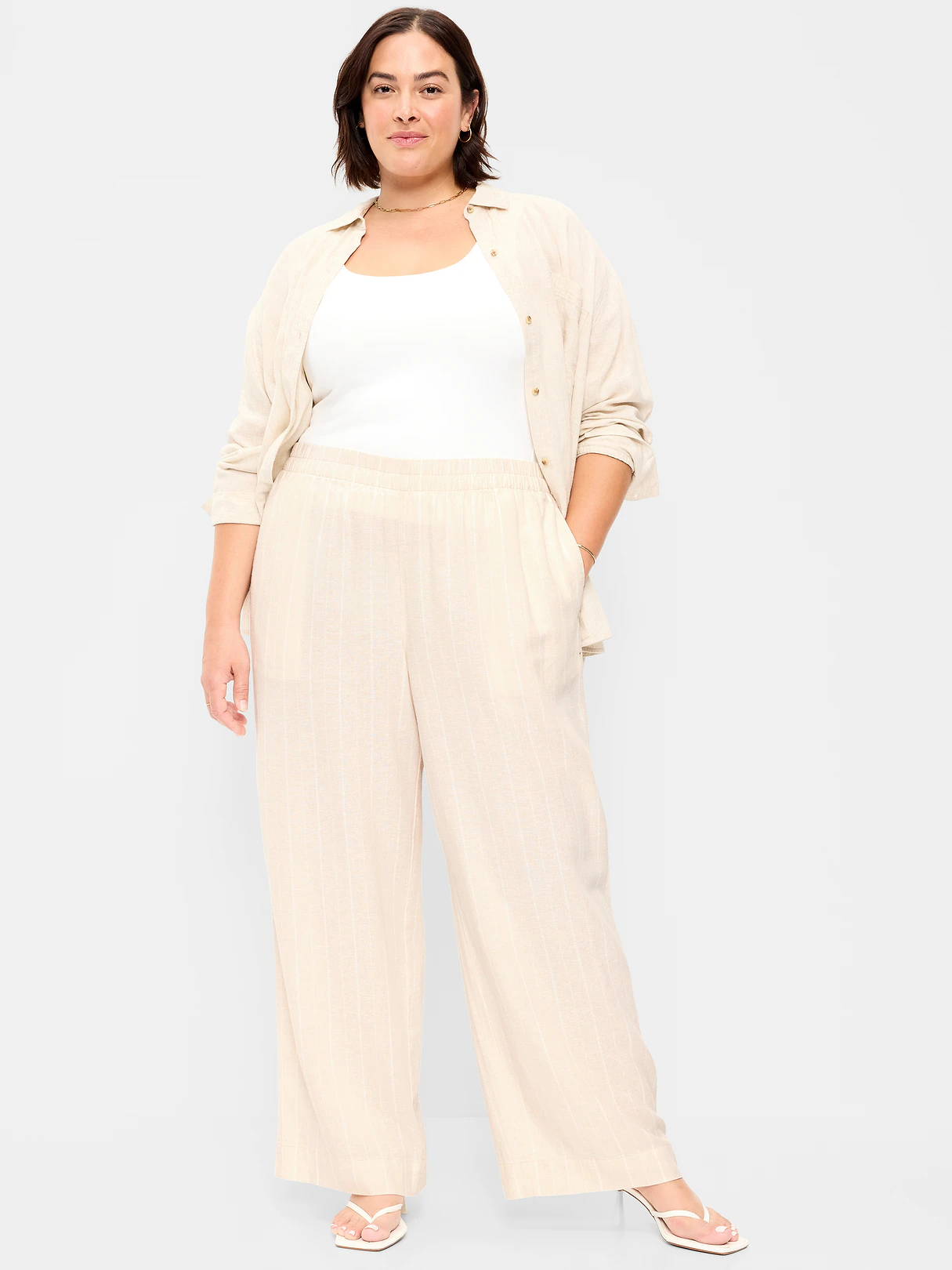 High-Waisted Linen-Blend Super Wide-Leg Pants - Neutral Stripe