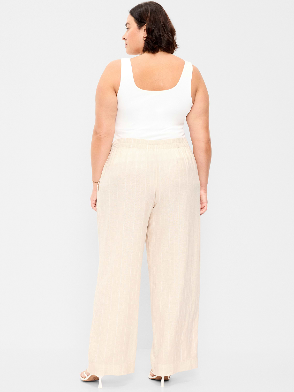 High-Waisted Linen-Blend Super Wide-Leg Pants - Neutral Stripe