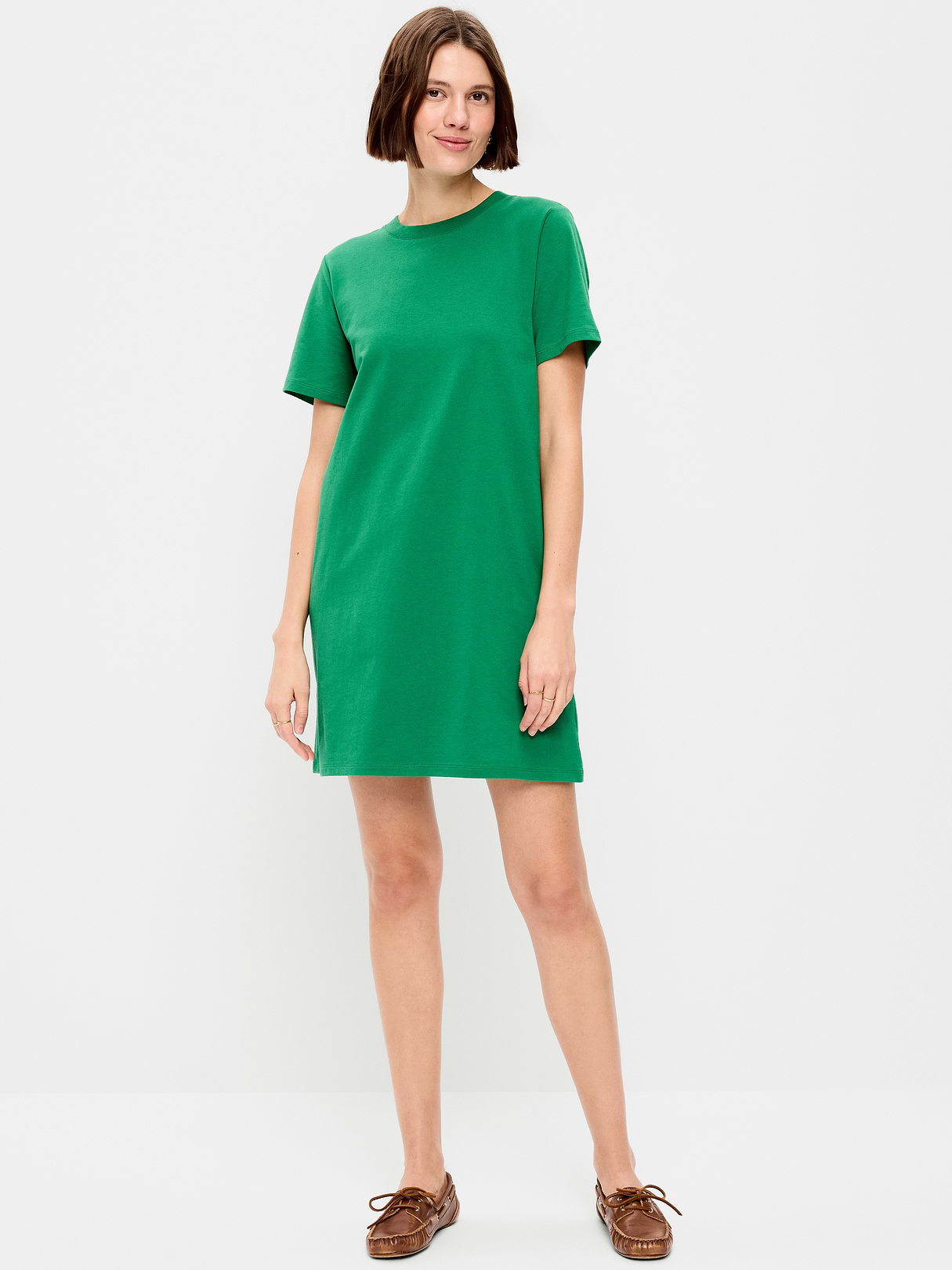 Vintage Crew-Neck Mini T-Shirt Dress - Emerald Pigment