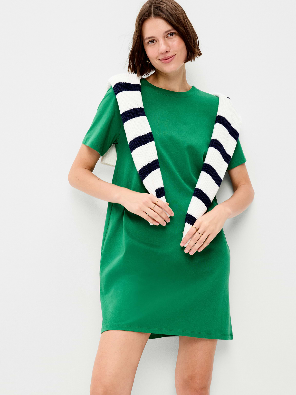 Vintage Crew-Neck Mini T-Shirt Dress - Emerald Pigment