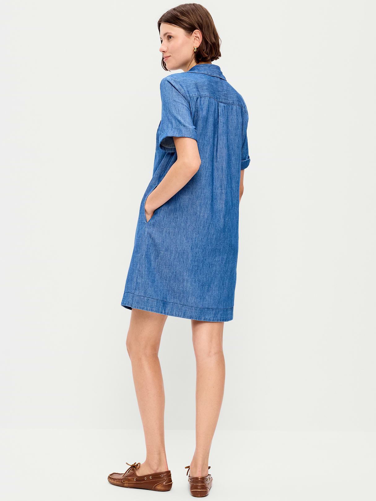Button-Down Mini Shirt Dress - Chambray Blue