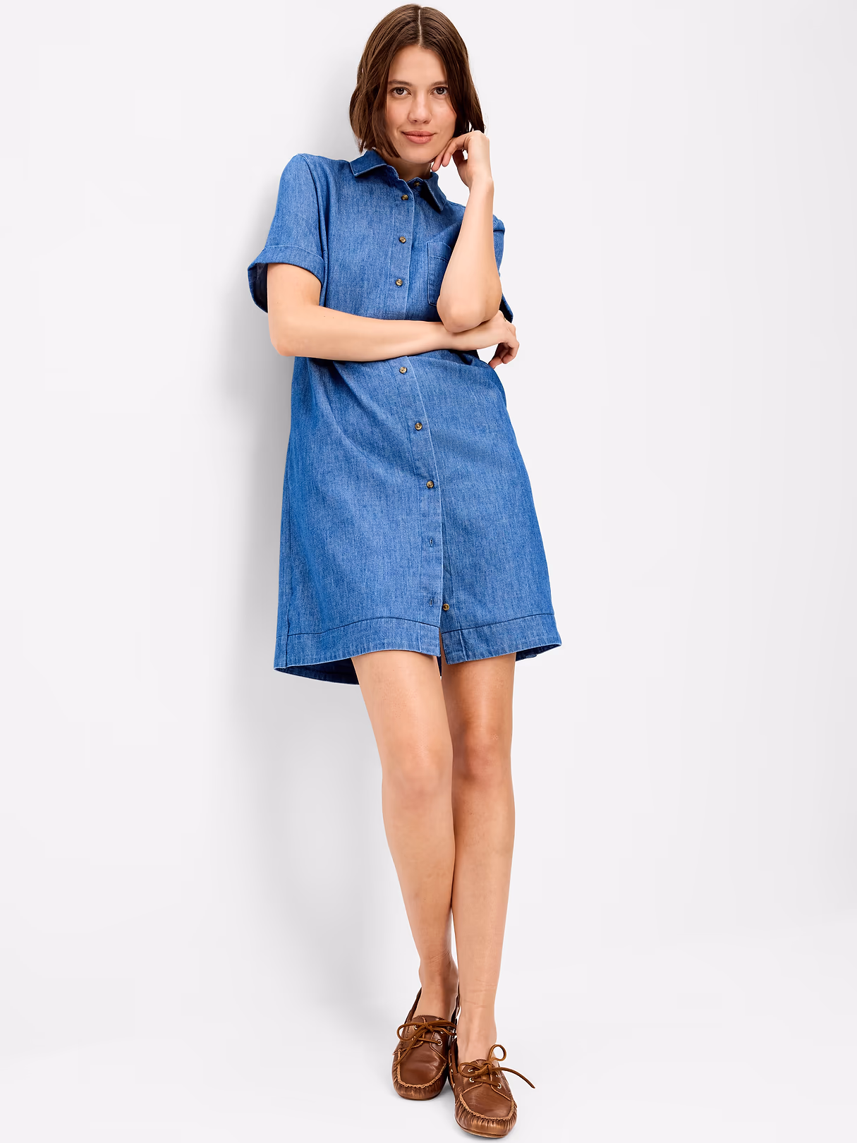 Button-Down Mini Shirt Dress - Chambray Blue