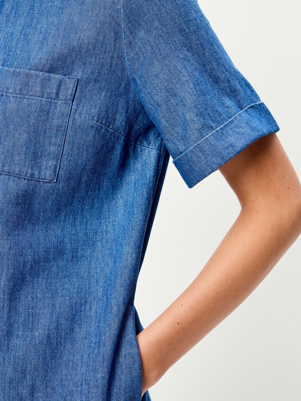 Button-Down Mini Shirt Dress - Chambray Blue