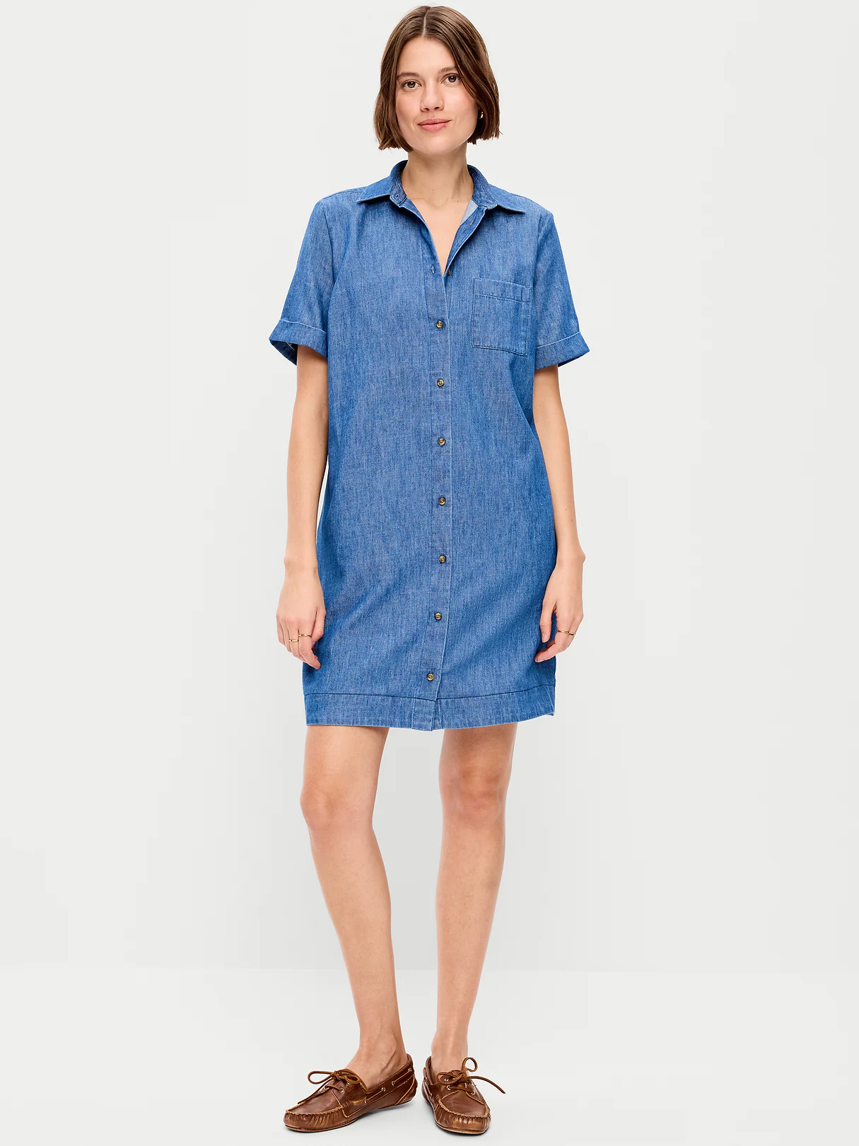 Button-Down Mini Shirt Dress - Chambray Blue