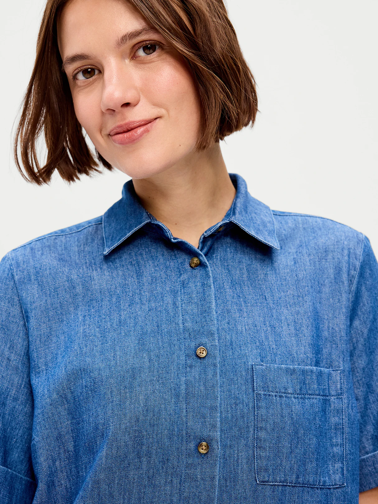 Button-Down Mini Shirt Dress - Chambray Blue